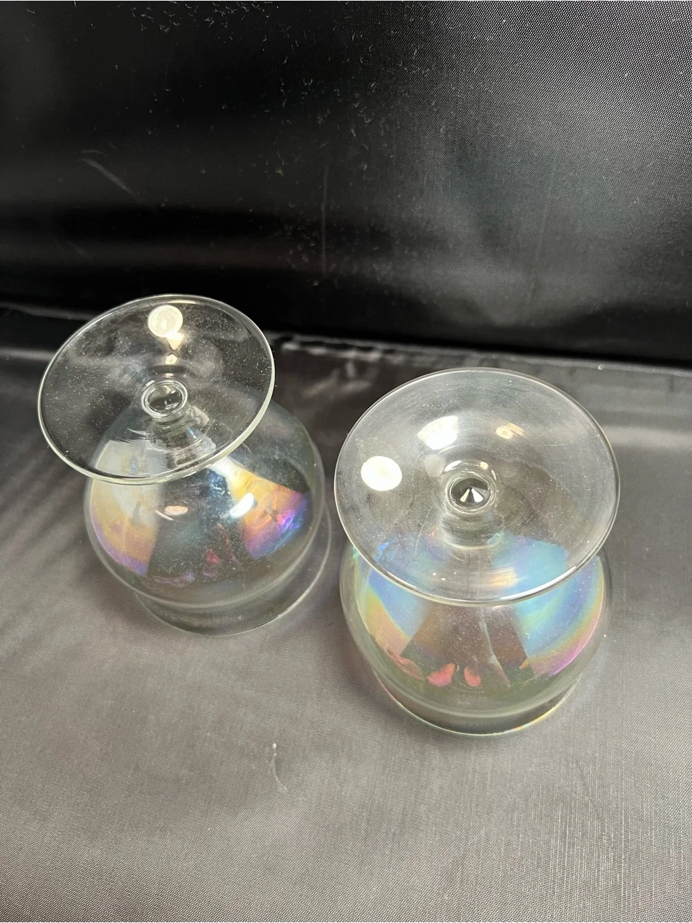 Vintage Pair Iridescent Carnival Glass Footed Sherbet Dessert Made in Romania